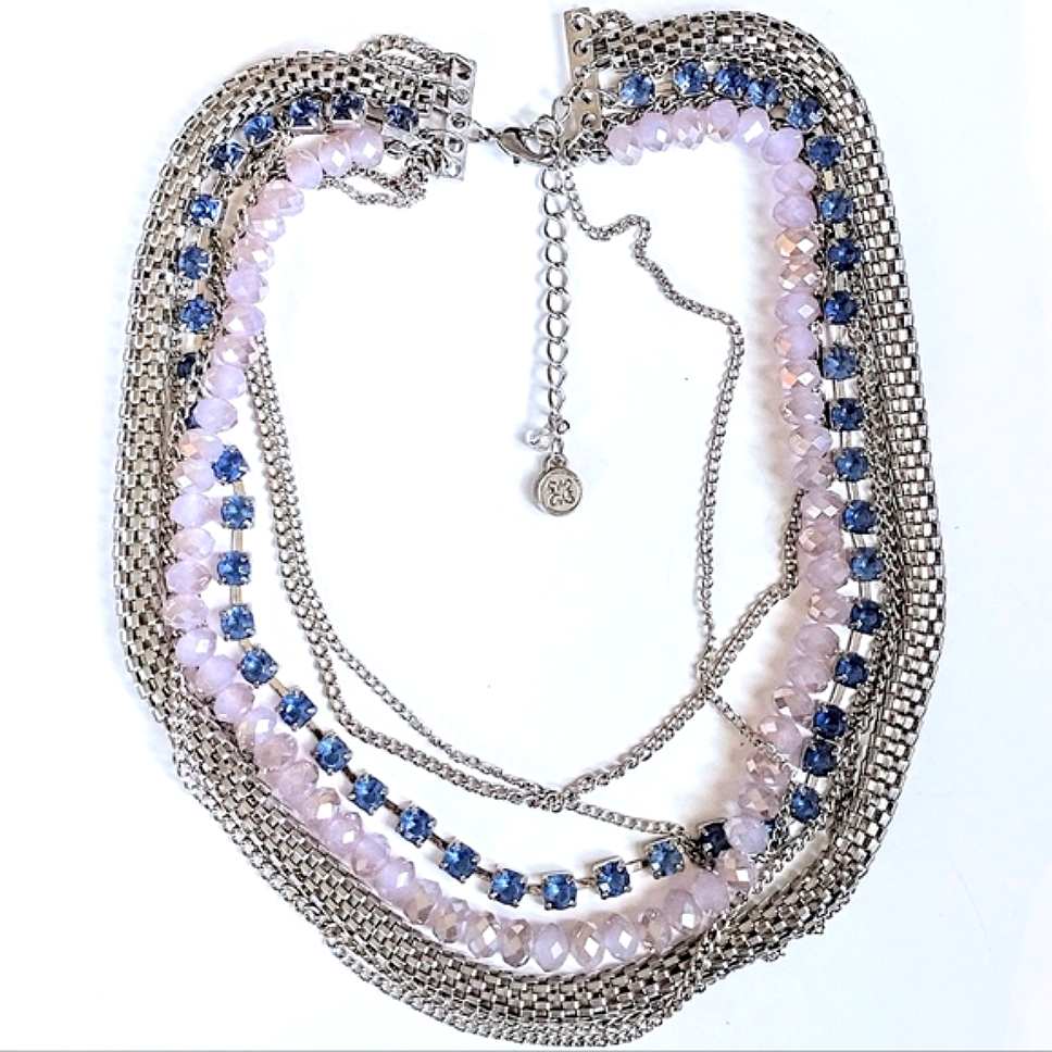 Simply Vera Wang Blue Rhinestone Haute Couture Crystal Multi Chain Necklace 11$